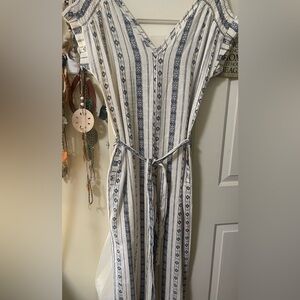New without tag Boho linen blend Striped V-Neck jumpsuit
